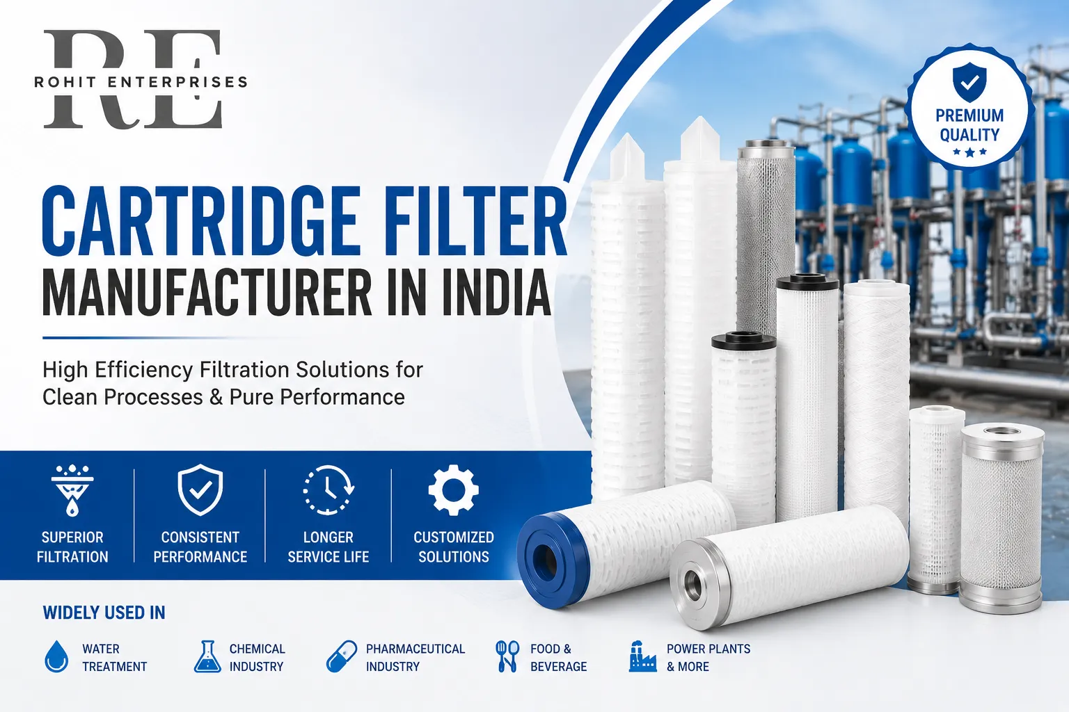 Cartridge Filter Manufacturer in India PP pleated and PTFE filter cartridges manufactured by Rohit Enterprises for pharmaceutical and chemical process filtration