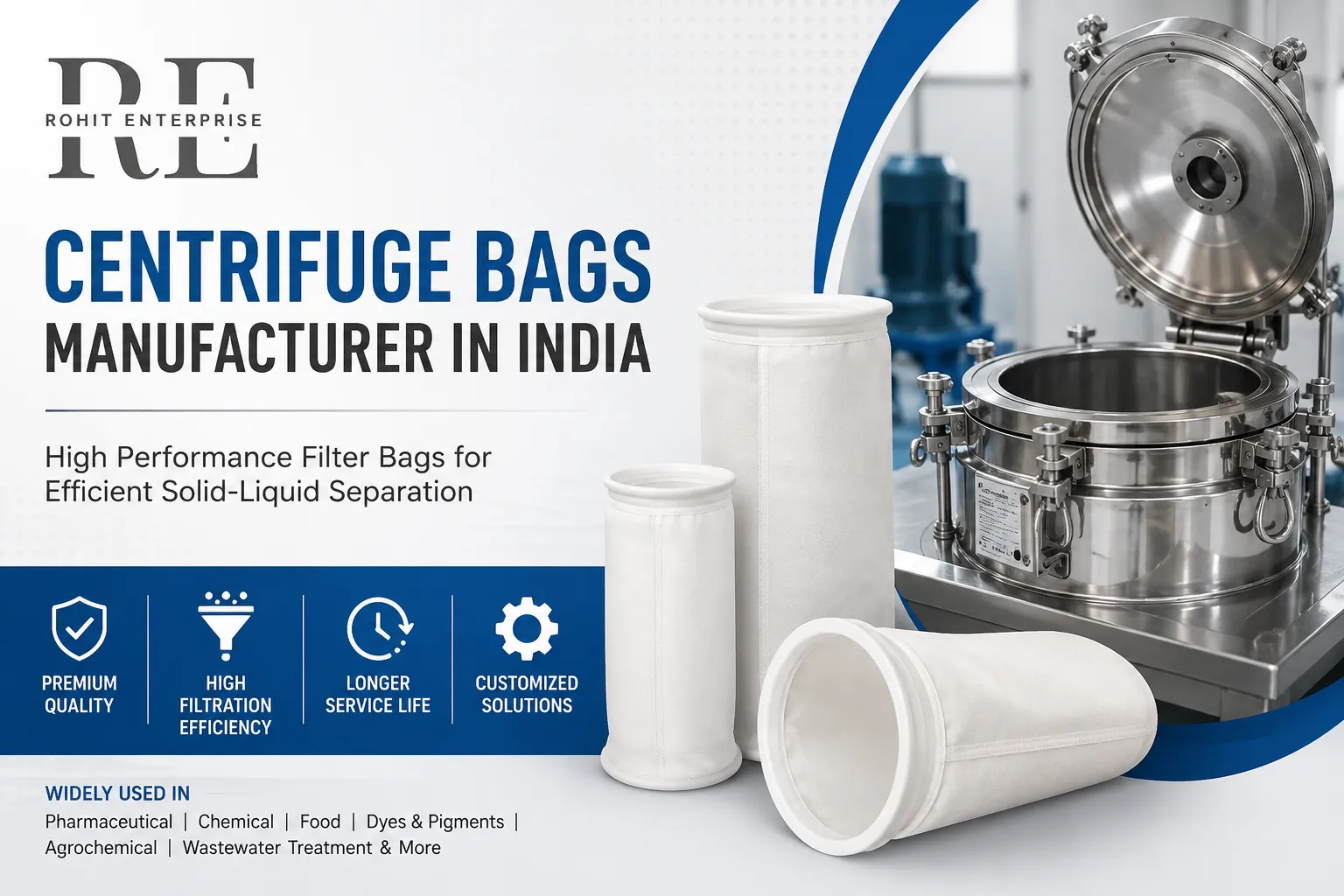 Centrifuge Bags Manufacturer in India – Rohit Enterprises. Custom polypropylene centrifuge bags manufactured by Rohit Enterprises for bag-lifting and peeler centrifuges